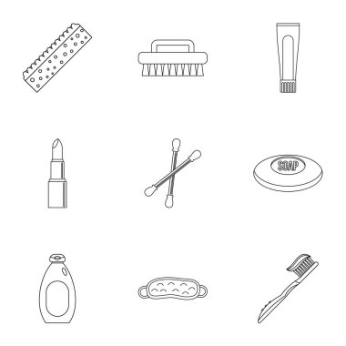 Banyo şeyler Icons set, anahat stili