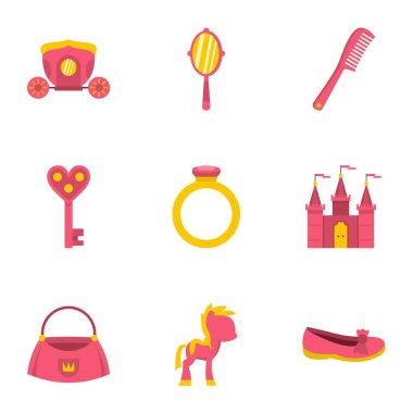 Prenses şeyler simge seti, düz stil