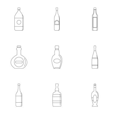 Şişe ambalaj simge seti, anahat stili