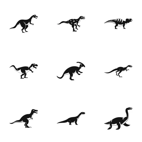 Diferentes iconos de dinosaurios, estilo simple — Vector de stock