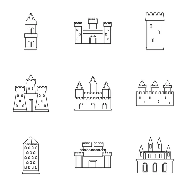 Ancient castles icon set, outline style — Stock Vector