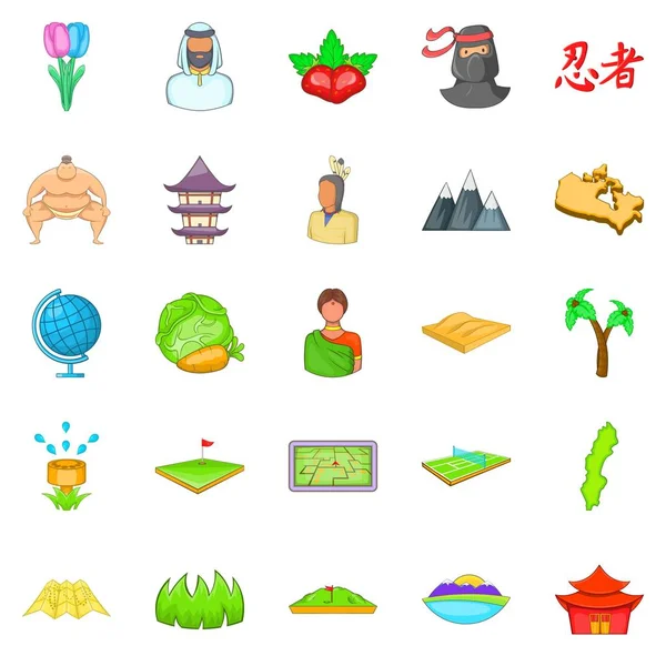 Conjunto de iconos de montaña, estilo de dibujos animados — Vector de stock