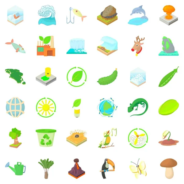 Conjunto de ícones de ecologia, estilo cartoon — Vetor de Stock