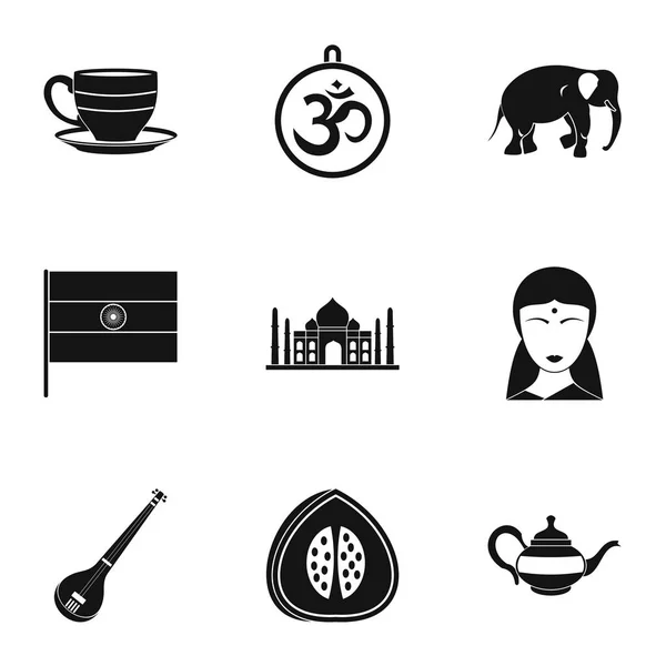 Conjunto de iconos de Turismo en India, estilo simple — Vector de stock