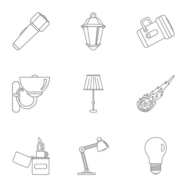 Light source icon set, outline style