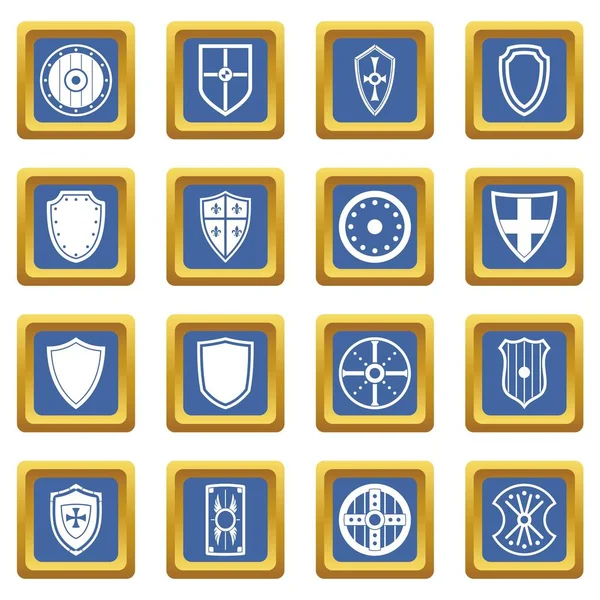 Escudo marcos iconos conjunto azul — Vector de stock