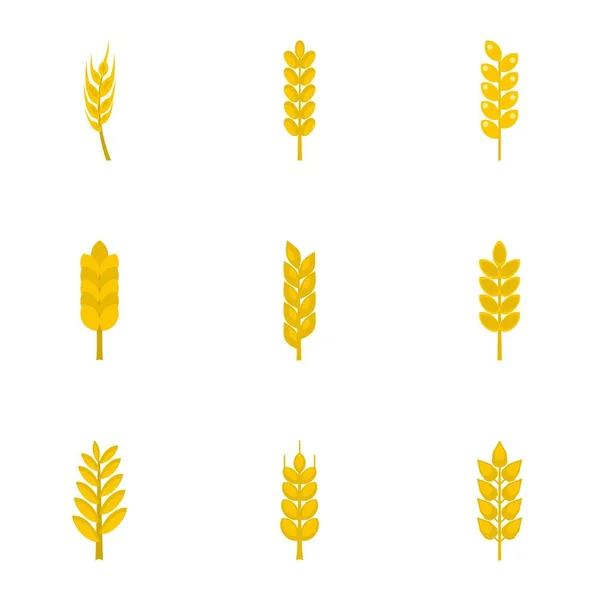 Wheat ears icon set, flat style — Stock Vector