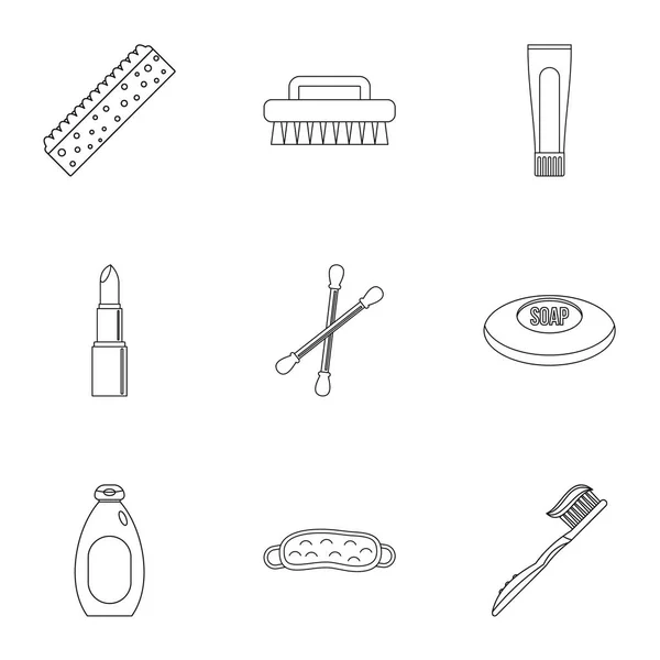 Salle de bain choses icônes ensemble, style contour — Image vectorielle