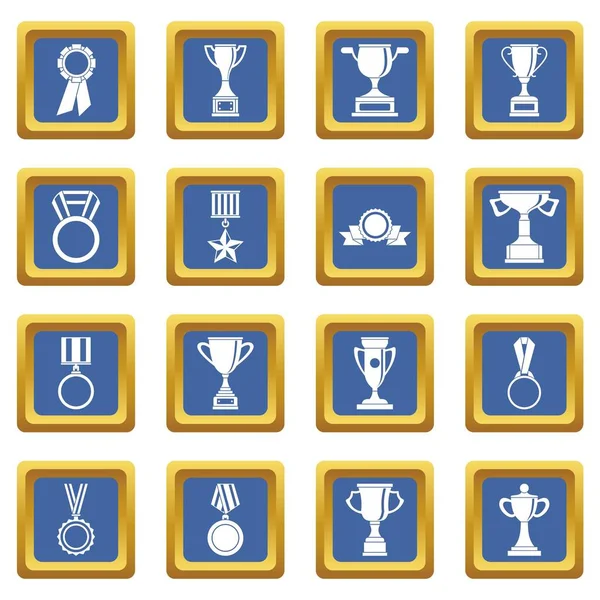 Conjunto de iconos trofeo azul — Vector de stock