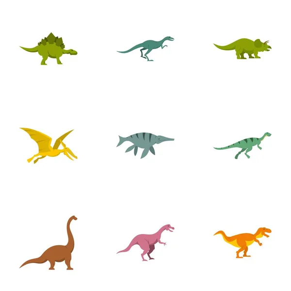 Arten von Dinosaurier-Ikonen Set, flacher Stil — Stockvektor
