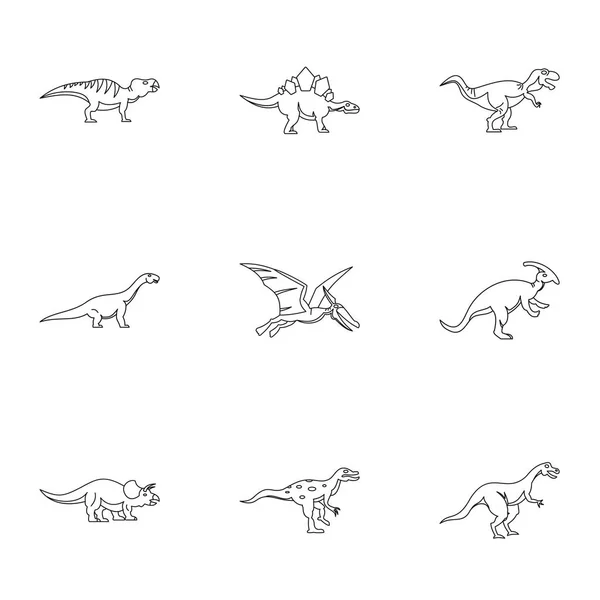 Tipos de conjunto de iconos de dinosaurio, estilo de contorno — Archivo Imágenes Vectoriales