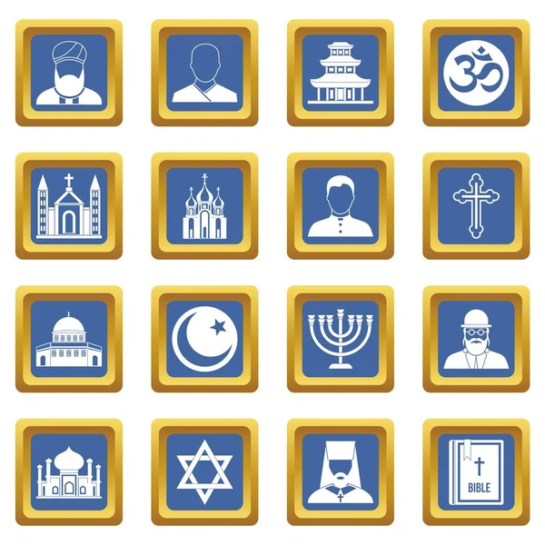 Religious symbol icons set blue — Stock Vector