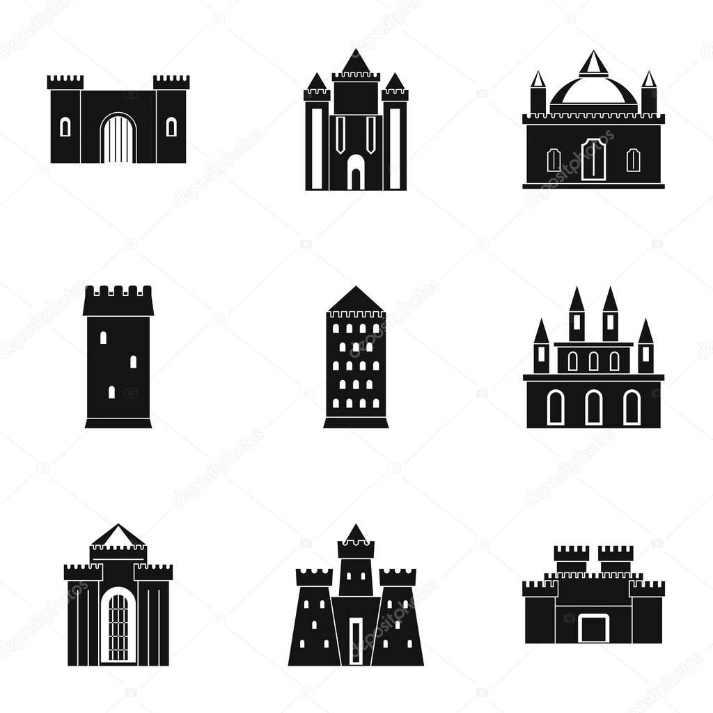 Castles icon set, simple style