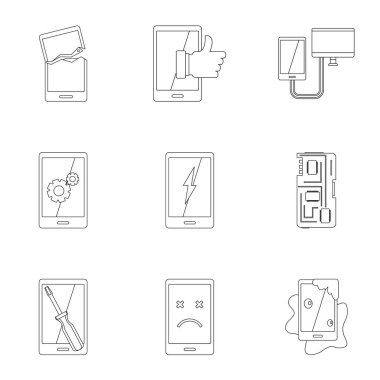 Onarım telefonları düzeltme simge seti, anahat stili