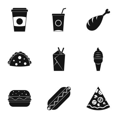 Sağlıksız yiyecek simge seti, basit tarzı