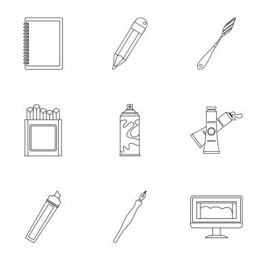 Tasarımcı çalışma alanı Icons set, anahat stili