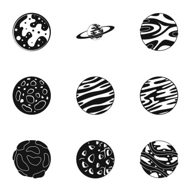 Gizemli gezegen Icons set, basit tarzı