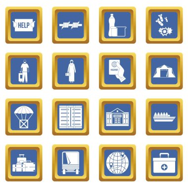 Mülteciler sorunu simgeleri mavi ayarla