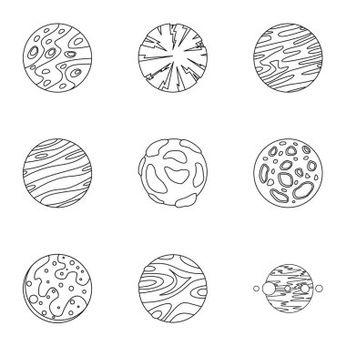 Gizemli gezegen Icons set, anahat stili