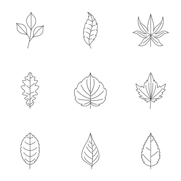 Summer leaf icons set, outline style