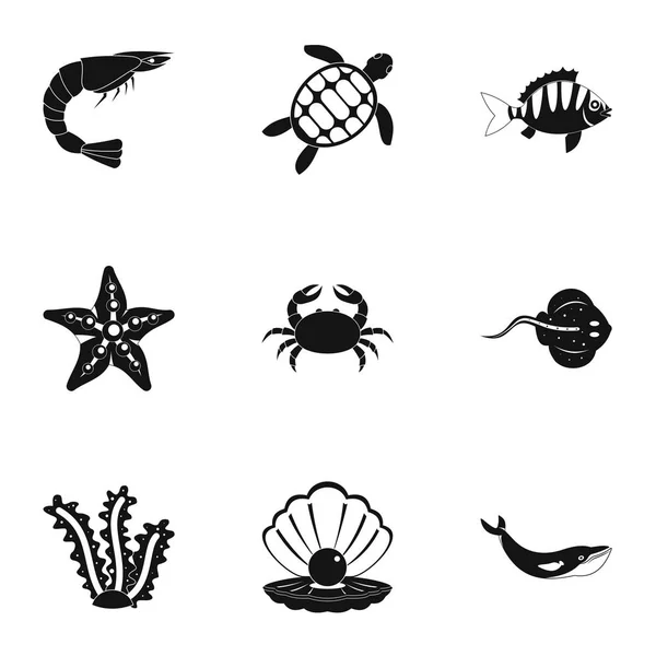 Sea nature ikoner set, enkel stil — Stock vektor