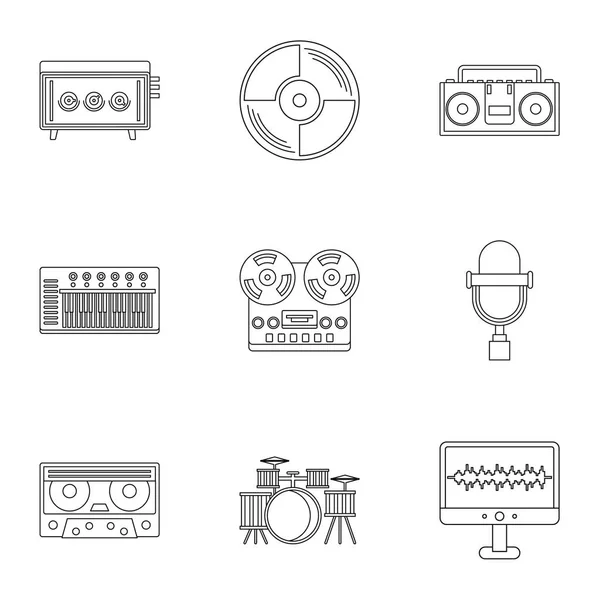 Sound studio icon set, outline style — Stock Vector
