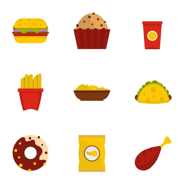Fastfood pictogrammenset, vlakke stijl — Stockvector
