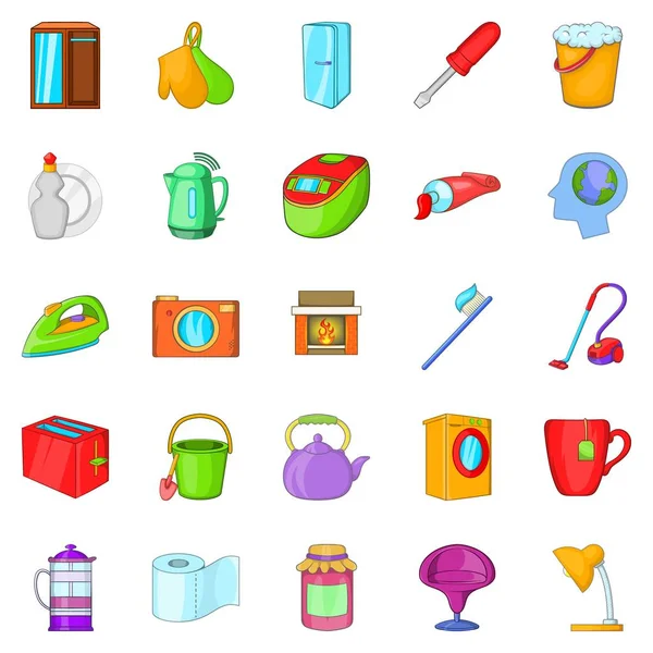 Conjunto de iconos de limpieza de cocina, estilo dibujos animados — Vector de stock
