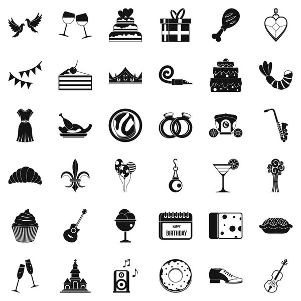 Birthday banquet icons set, simple style