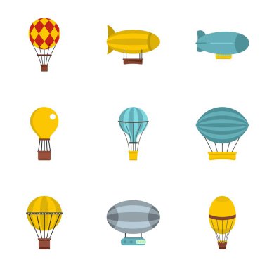 Sıcak hava balon simge seti, düz stil