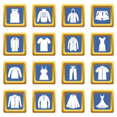 Farklı kıyafetler simgeleri mavi ayarla