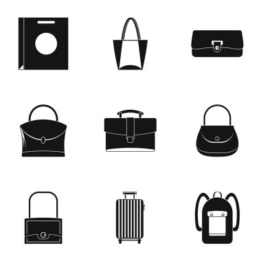 Çanta Icon set türleri. Basit stil 9 / çanta çeşitli beyaz arka plan üzerinde izole web için vektör simgeler kümesi
