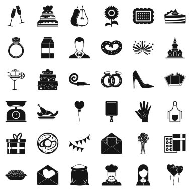 Ziyafet kek Icons set, basit tarzı