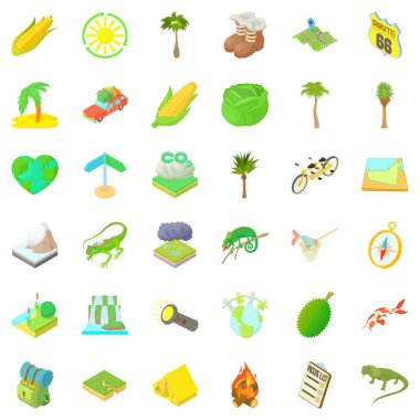 Kamp ve doğa simgeler ayarla, tarzı çizgi film