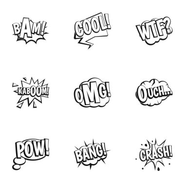 Retro konuşma balonu Icons set, anahat stili