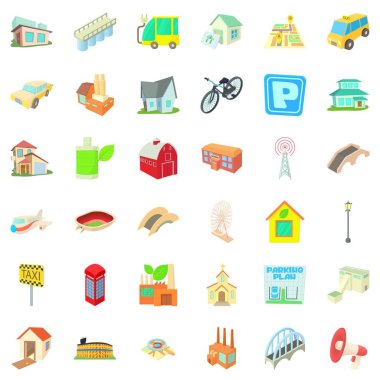 Küçük şehir Icons set, karikatür tarzı