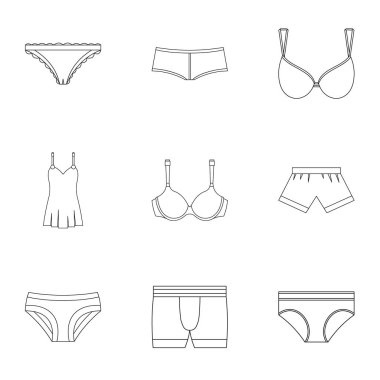 Çamaşır grupları simge seti, anahat stili