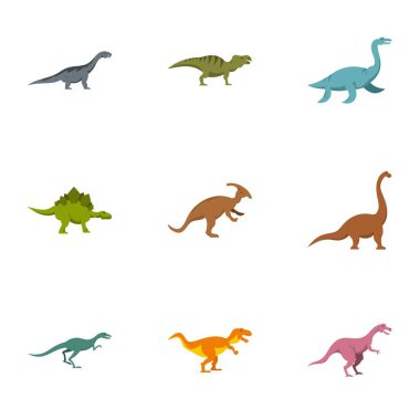 Dinozor simgeler kümesi, düz stil rakamlar