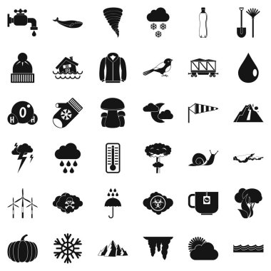 Kış bulut Icons set, basit tarzı