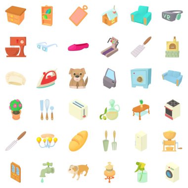 Rahat ev Icons set, karikatür tarzı