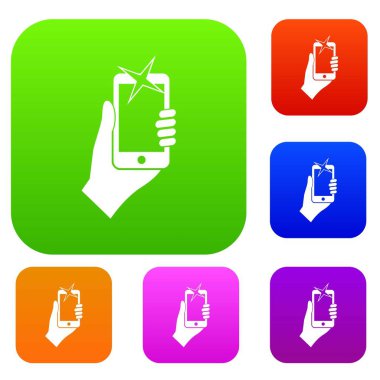 El cep telefonu üzerinde küme koleksiyon fotoğrafı