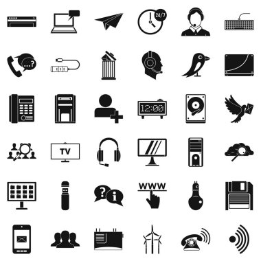 Küresel iletişim Icons set, basit tarzı