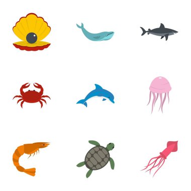 Su yaban hayatı Icons set, düz stil