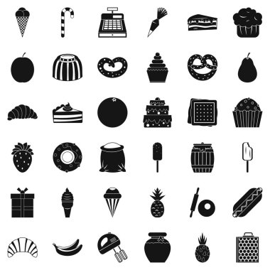 Şekerli tatlı Icons set, basit tarzı
