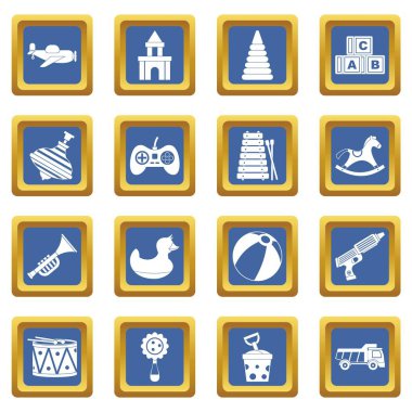 Farklı çocuklar oyuncak simgeleri mavi ayarla