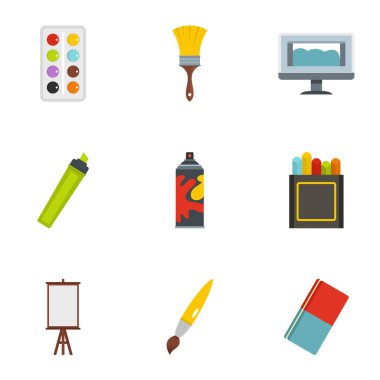 Sanat Icons set, düz stil aletleri