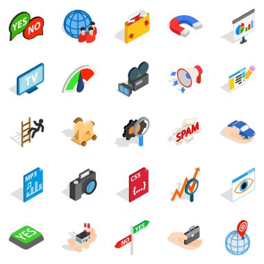 Online sinema Icons set, izometrik stili