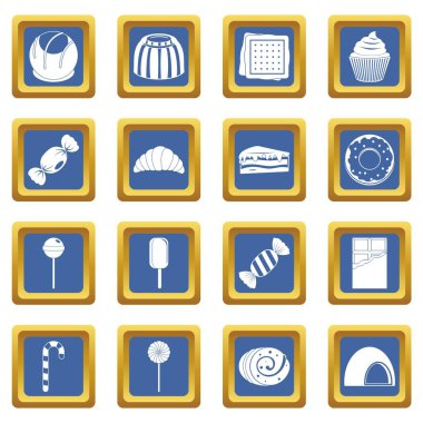 Mavi şeker ve şekerleme Icons set