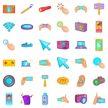 Eski aygıt simgeler kümesi. Karikatür tarzı beyaz arka plan üzerinde izole web için 36 eski aygıt vektör simgeler