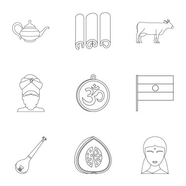 Hindistan simge seti, anahat stili için seyahat